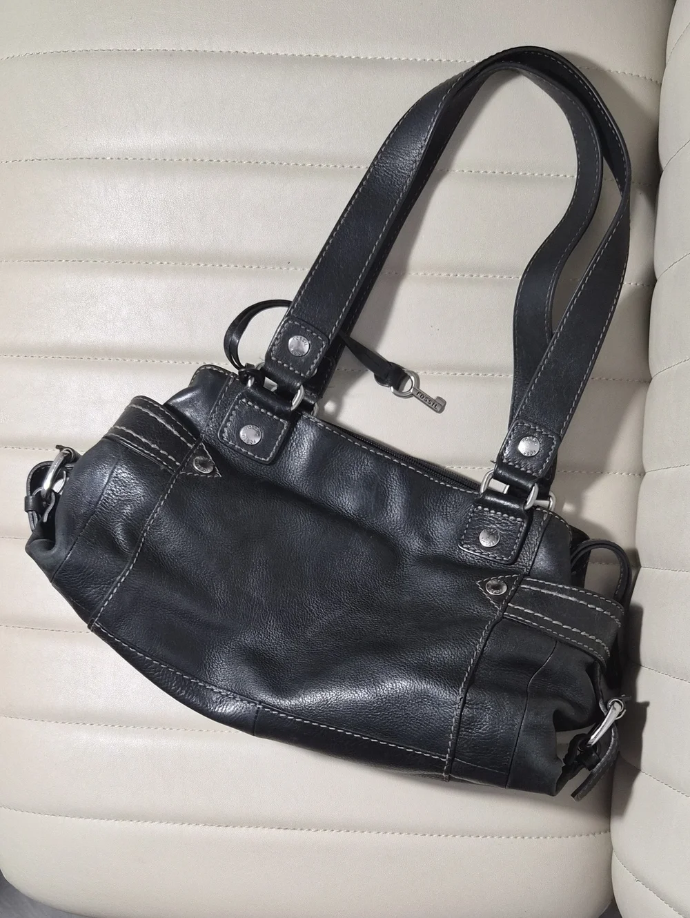 Fossil Classic Black Leather Shoulder Bag Y2K